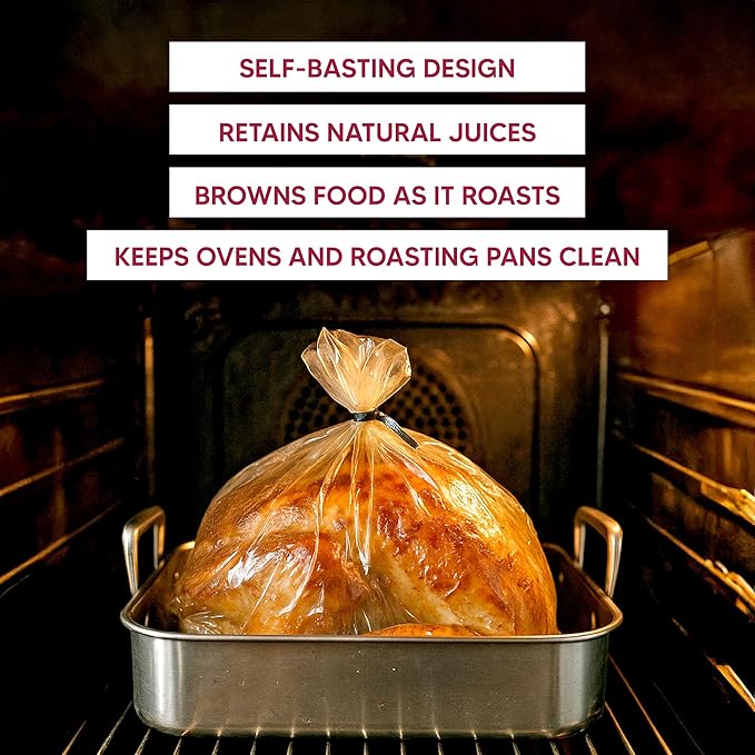 HIC Kitchen Roasting Extra-Large Oven Roasting Bags with Zip Ties, Holds 24-Pound Turkey, Set of 4