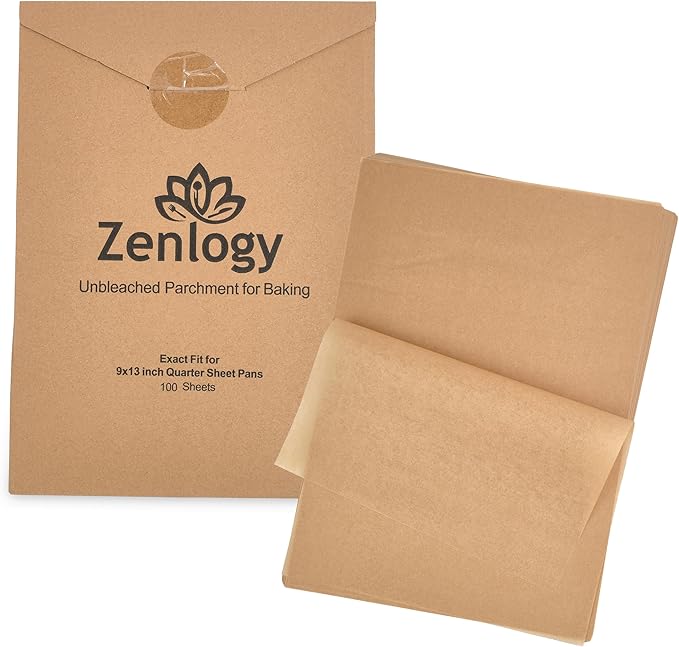 Zenlogy 9x13 Parchment Paper (100 sheets) - Unbleached, High Heat, Non-stick, Pre-cut Baking Paper