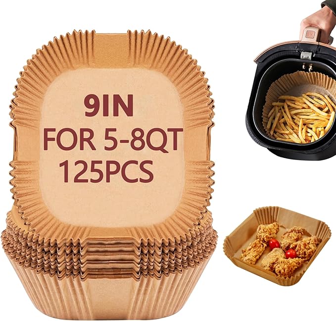 9 Inch Air Fryer Liners Disposable, 125 Pack Parchment Paper Sheets for Air Fryer Basket