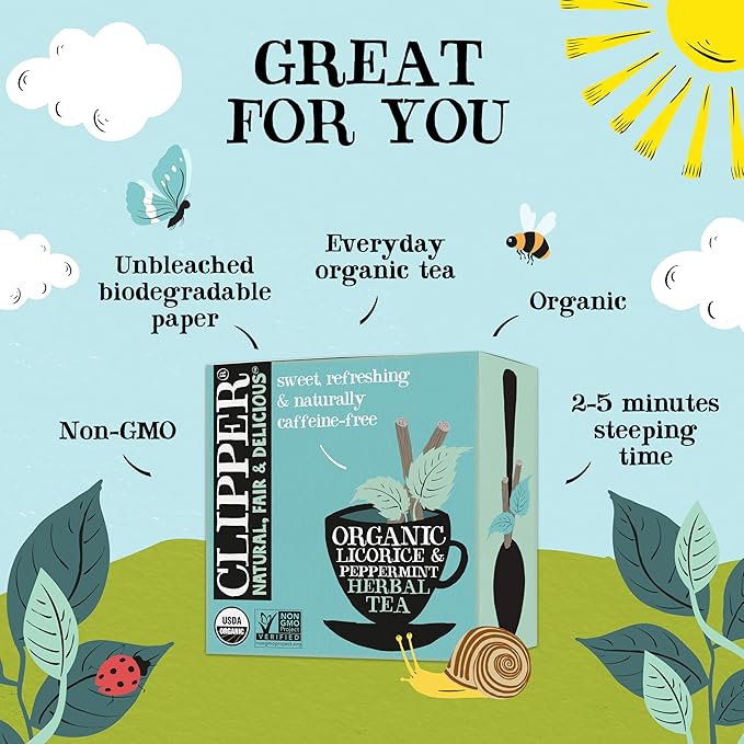 Clipper Tea Peppermint & Licorice Teabags ??Caffeine Free, USDA Organic, Great Hot or Iced ??Sweet
