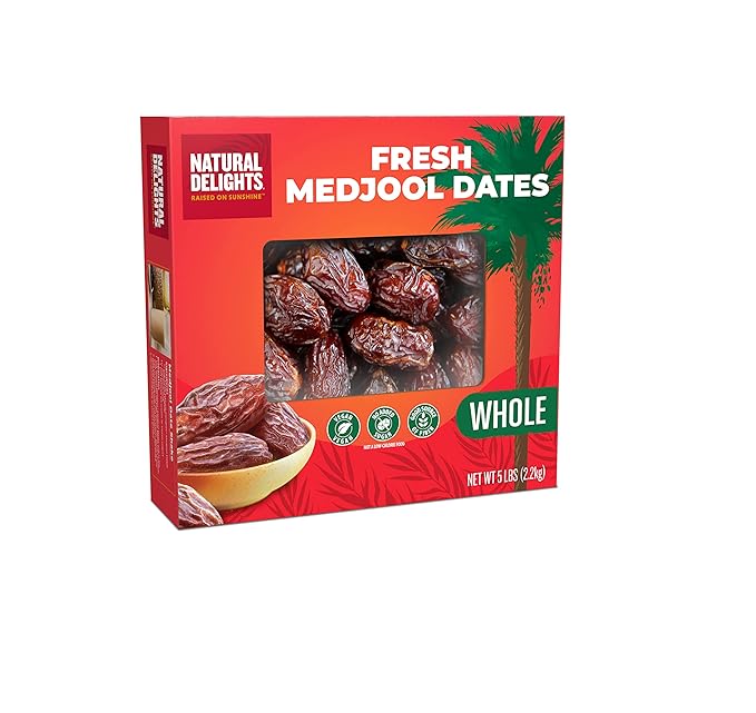 Natural Delights Medjool Dates – Large & Plump Whole Dates Medjool, Non-GMO Verified, Good Source