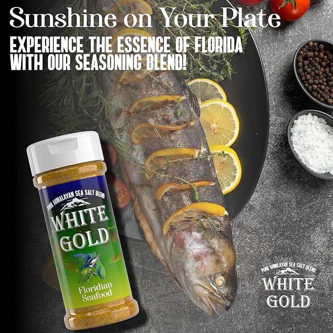 White Gold Floridian Seafood Seasoning - Fish seasoning with Pink Himalayan Sea Salt - Perfect