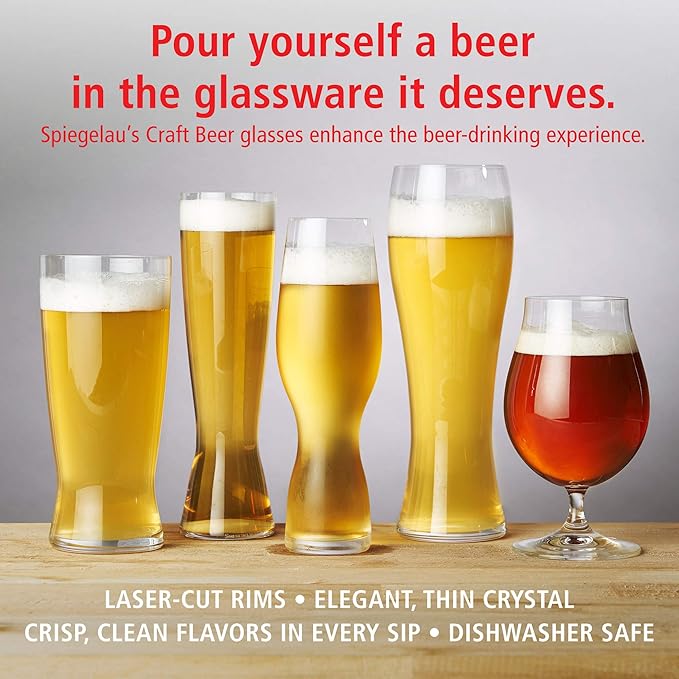 Spiegelau Beer Classics Tall Pilsner Glasses, Set of 4, European-Made Lead-Free Crystal, Modern