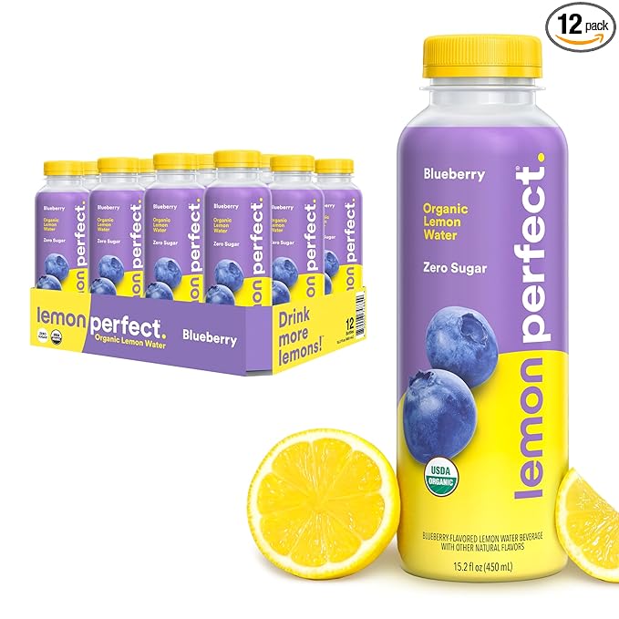 Lemon Perfect Blueberry, Flavored Lemon Water, Organic, Zero Sugar, Healthy Hydration Drinks, 15.2