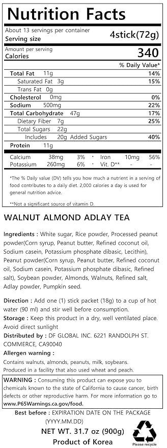 Damtuh Korean Walnut Almond Adlay (Job's Tear) Powder Meal Replacement Shake – Nutty Breakfast