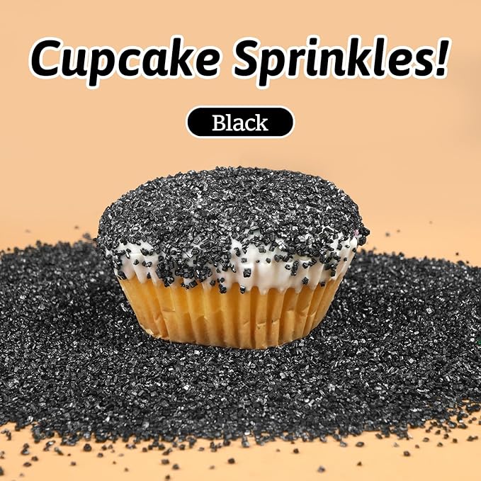 Edible Black Sprinkles, Sanding Sugar Crystals, 150g, Black Sugar Sprinkles for Cake Decorating