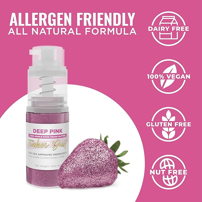 Bakell - Deep Pink Tinker Dust Edible Glitter (4g, 1x Mini Spray Pump) Food, Desserts, and