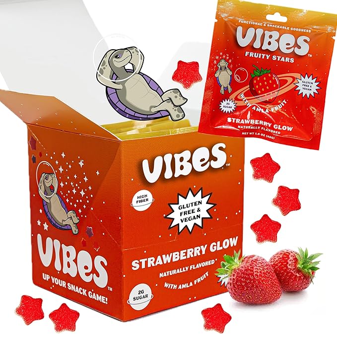 VIBES Strawberry Glow Fruity Stars - Healthy Gluten-Free & Vegan Fruit Chews - Fruit Snacks for