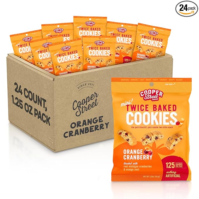 Cooper Street Italian Biscotti Cookies, Orange Cranberry Flavor, 1.25oz, 24 Pack, Peanut & Dairy