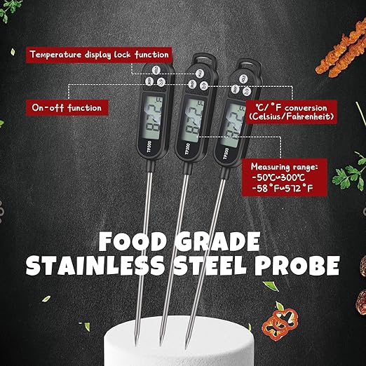 6 Pcs Instant Read Meat Thermometer with Long Probe 9.65 Inch Kitchen Cooking Food Candy Waterproof
