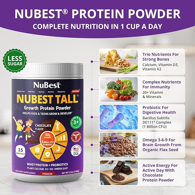 NuBest Tall Protein Powder for Kids & Teens - Whey Protein Powder - Chocolate Protein Powder Shake