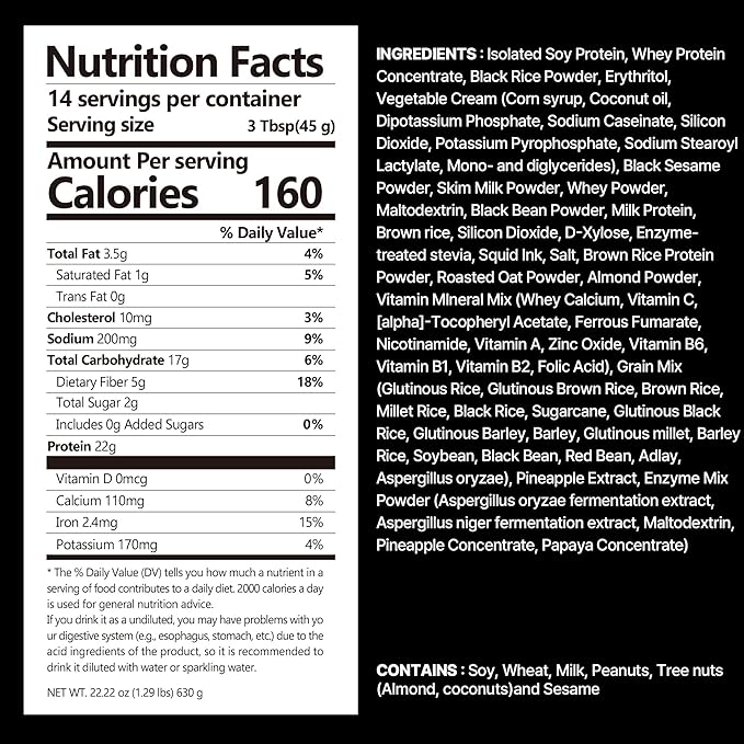 Black Sesame Protein Shake, 22g Protein, Low Sugar, Keto-Friendly Meal Replacement Shake, 22.22oz