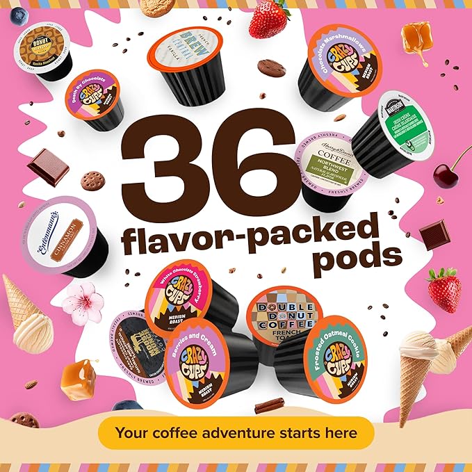 Crazy Cups Flavored Coffee Pods Variety Pack for Keurig K Cups Brewers, Assorted Flavored Coffee