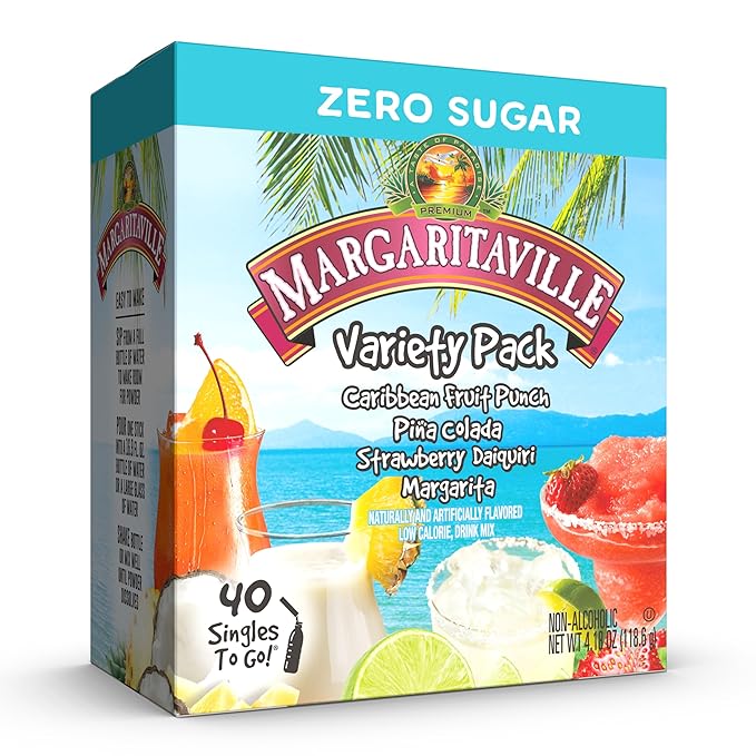 Margaritaville Singles to Go Water Drink Mix, Variety Pack, Includes 4 Flavors: Caribbean Fruit