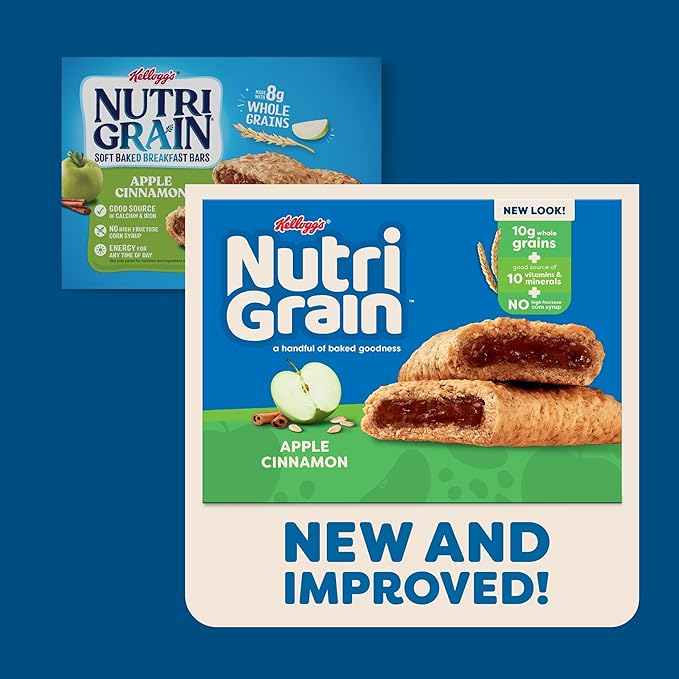 Nutri-Grain Breakfast Bars, Made with 10g Whole Grains, Snack Bars, Apple Cinnamon, 20.8oz Box (16