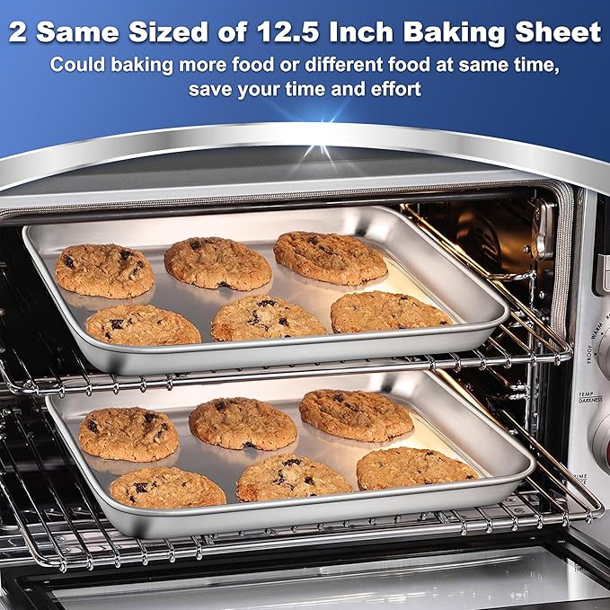 P&P CHEF 12.5 Inch Baking Cookie Sheet, Oven Pan Tray Stainless Steel Sheet Pan for Kitchen, Oven