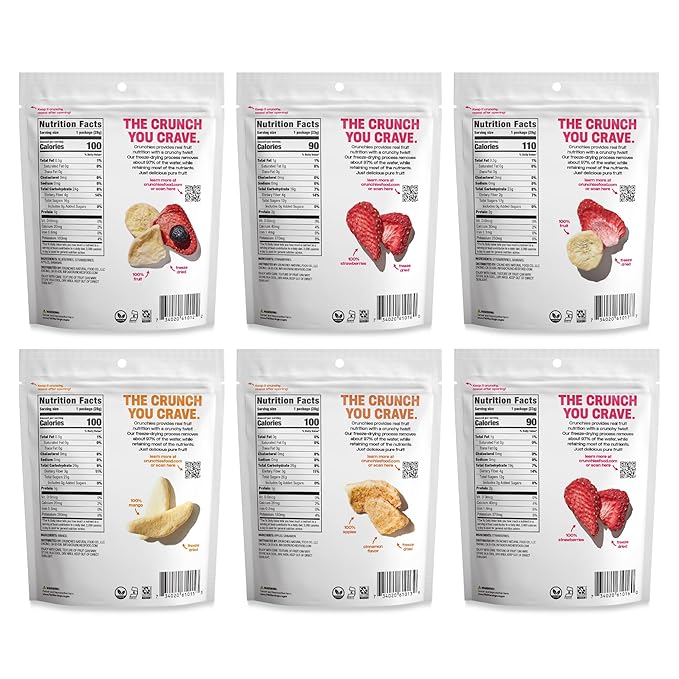 Crunchies Freeze-Dried Fruits, 100% All Natural Crispy Fruit, Non GMO and Kosher, Resealable Freeze