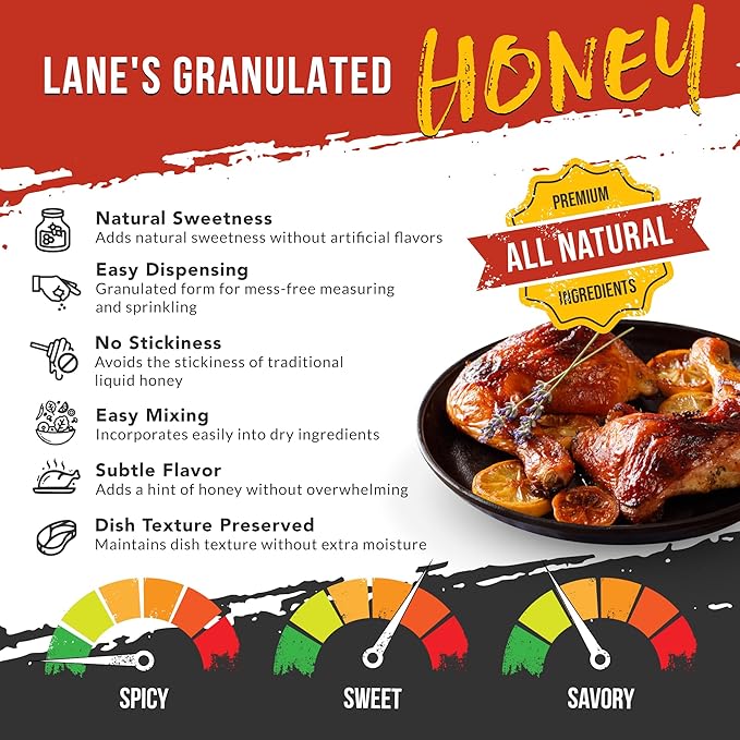 Lane's Granulated Honey Seasoning, All-Natural Caramelized Granulated Powdered Honey Dust Blend