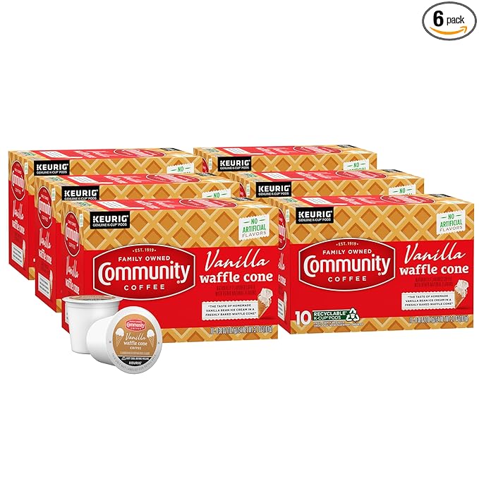 Community Coffee Vanilla Waffle Cone 60 Count Coffee Pods, Ice Cream Flavored, Compatible with