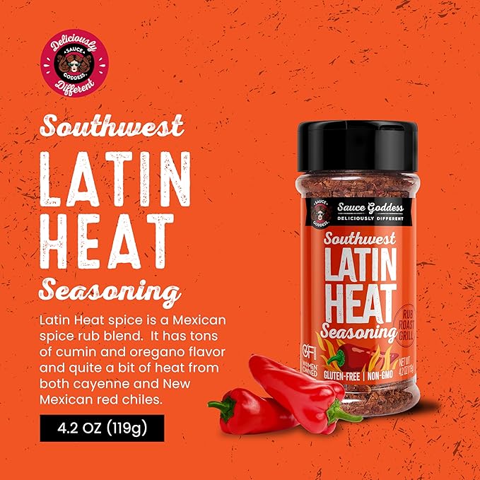 Sauce Goddess - Southwest Latin Heat Shaker - Mexican Rub, Taco seasoning with Cumin, Oregano