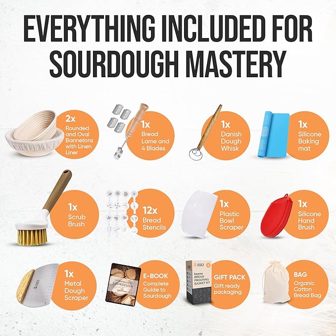 Trailblaze Banneton Bread Proofing Basket Set ??Complete Sourdough Bread Baking Supplies