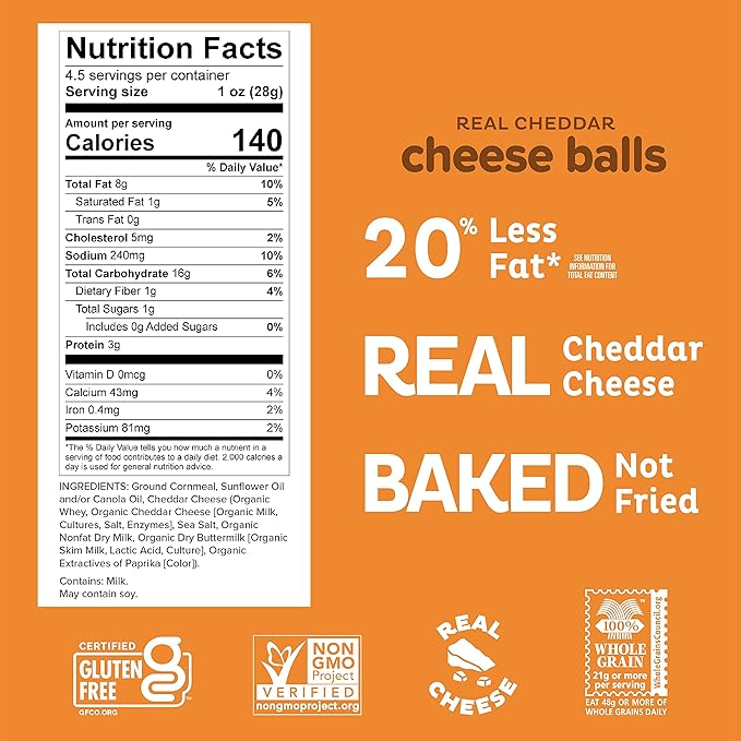 Heirloom Cheddar Cheese Balls by Pipcorn - 4.5oz 6 Pack - Gluten Free, Non-GMO Heirloom Corn