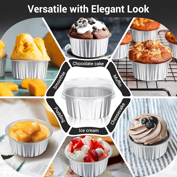 EUSOAR Muffin Cupcake Liners for Baking, 50pcs 5oz 125ml Disposable Ramekins, Aluminum Foil Muffin