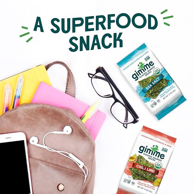 Gimme Seaweed Organic Premium Roasted Seaweed Snacks, New 6 Flavor Variety Pack, 12 Count (2 Each)