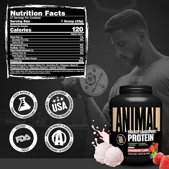 Animal Whey Isolate Protein Powder - Loaded for Pre & Post Workout Muscle Builder and Recovery with