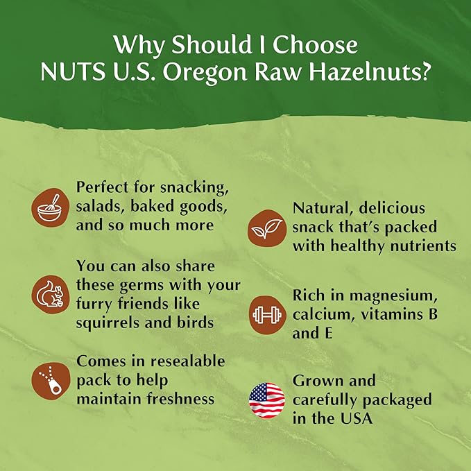 NUTS U.S. - Oregon Hazelnuts (Filberts) | Raw and Unsalted | Steam Pasteurized and NON-GMO | No