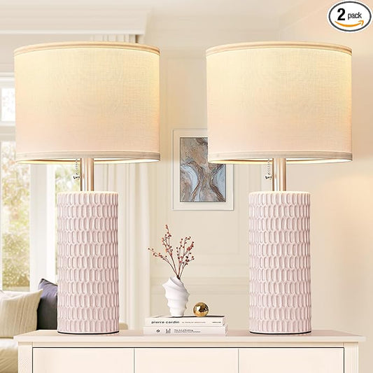 Table Lamps for Living Room Set of 2, Ceramic Table Lamps for Bedroom, 20" Modern Lamps for Night