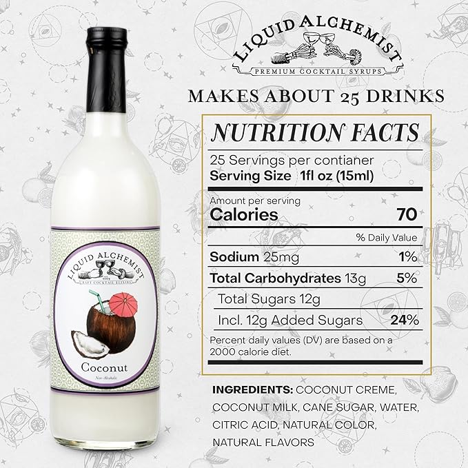 Liquid Alchemist Coconut Syrup for Drinks - Real Ingredients Make our Cream of Coconut Syrup a