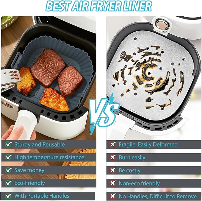 Silicone Air Fryer Liners Reusable 3 PCS, Airfryer Liners, Silicone Air Fryer Basket Liners Square