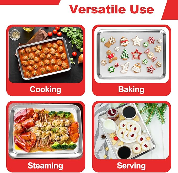 Stainless Steel Baking Sheet Cookie Tray, Cookie Sheet for Toaster Oven Baking Pan Tray, Jelly Roll