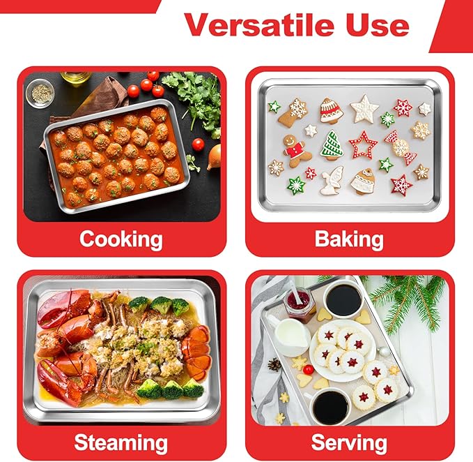Baking Sheet, Stainless Steel Cookie Sheet Baking Pan Tray for Toaster Oven Size 9 x 7 x 1 Inch