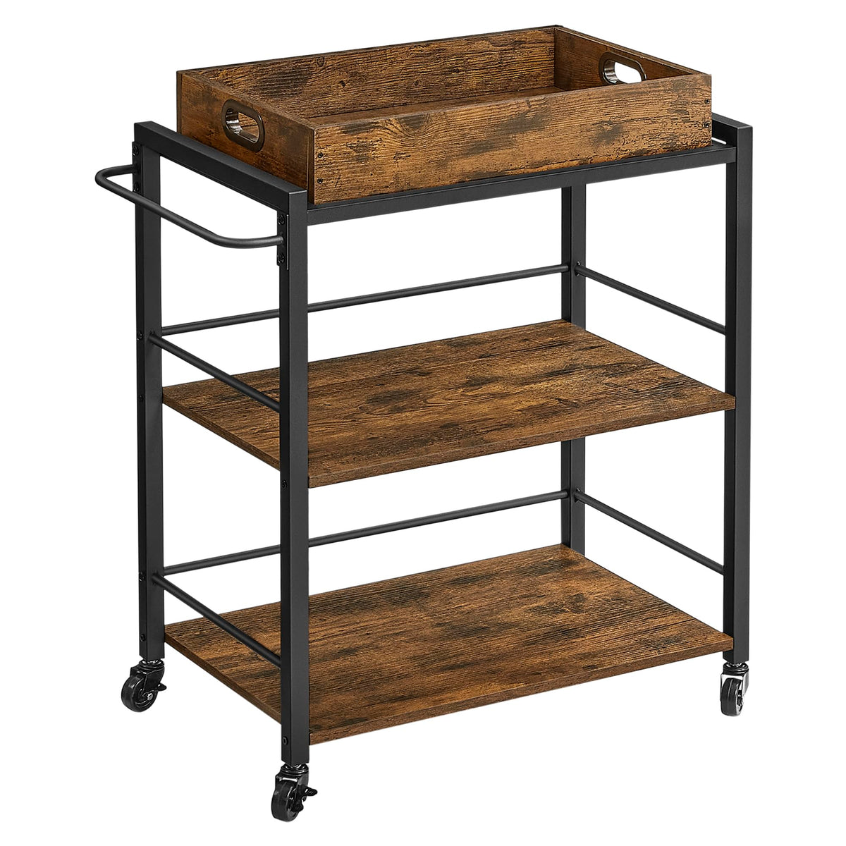 VASAGLE Kitchen Serving Cart with Removable Tray, 3-Tier Kitchen Utility Cart on Wheels with