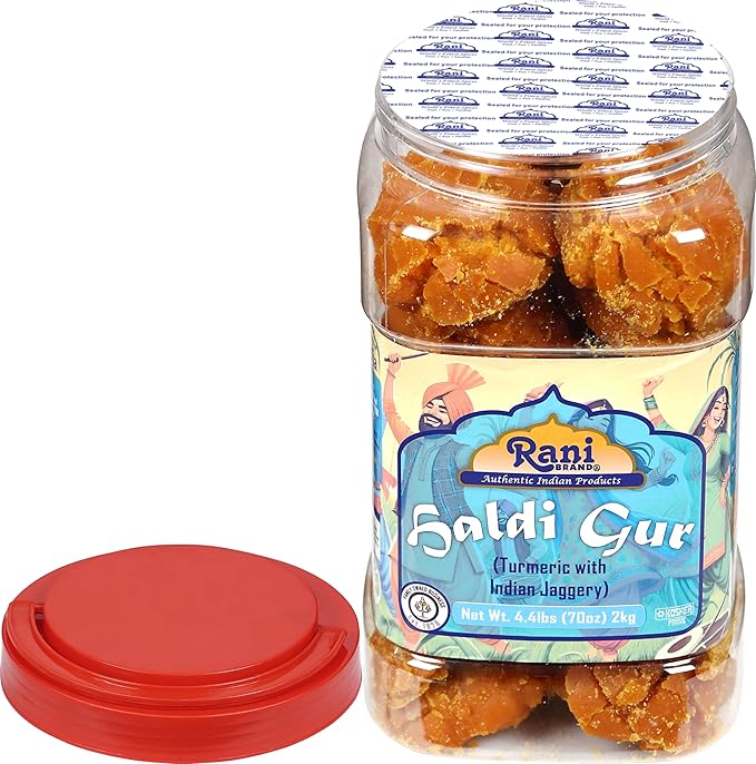 Rani Haldi Gur (Turmeric with Indian Jaggery) Indian Unrefined Raw Cane Sugar 70oz (4.4lbs) 2kg PET