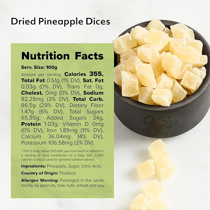 NUTS U.S. – Dried Pineapple Dices | No Added Colors and No Artificial Flavors | NON- GMO | Packed