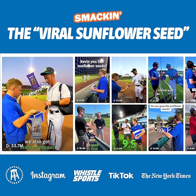 SMACKIN' Sunflower Seeds, Roasted Jumbo Small-Batch, American Made - Backyard BBQ. 1.5oz bags (6