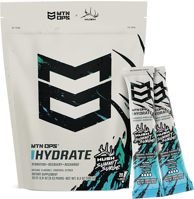 MTN OPS Hydrate Electrolytes Powder Drink Mix, 20 Single Serving On-The-Go Electrolyte Packs with