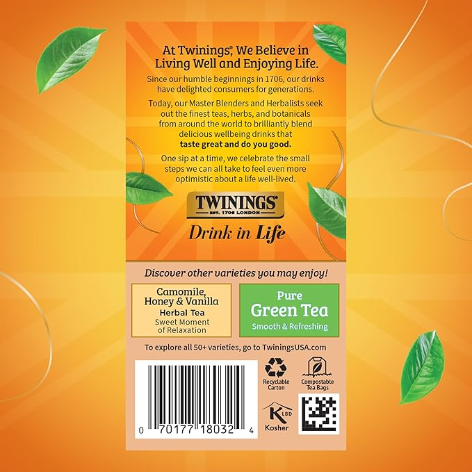 Twinings Pure Rooibos Red Herbal Tea Individually Wrapped Bags, 20 Count (Pack of 1), Sweet with