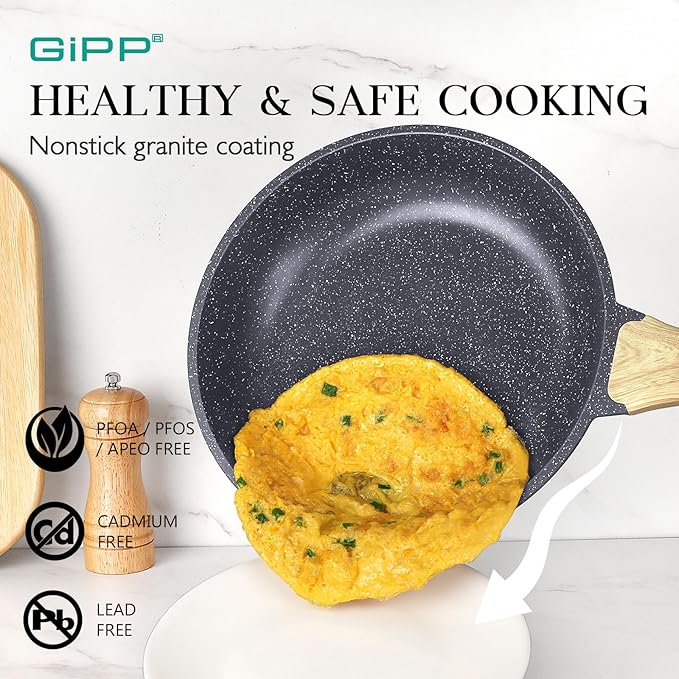 GiPP Pots and Pans Set Non Stick - 10 Pcs White Granite Kitchen Cookware Sets Nonstick Induction