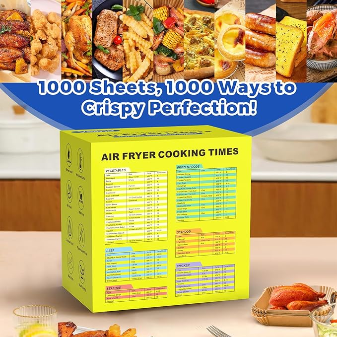 1000 Pcs Air Fryer Paper Liners, 8" Square Air Fryer Liners Disposable, Heavy-Duty Parchment Paper
