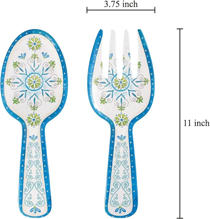 UPware Jewel Medallion Melamine Salad Servers, Serving Utensil Set, Includes Serving Fork and Spoon