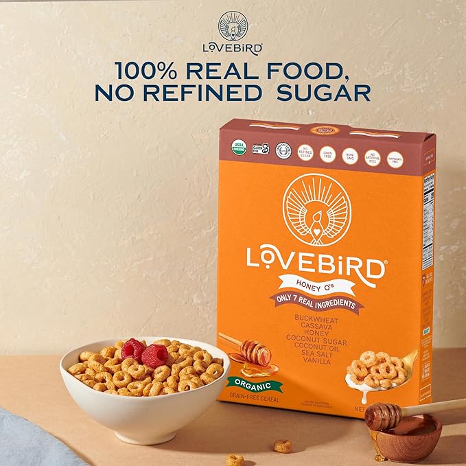 Lovebird Organic Gluten Free Cereal, Honey Flavor ??Prebiotic Fiber, Gut Health, Low Sugar, Grain