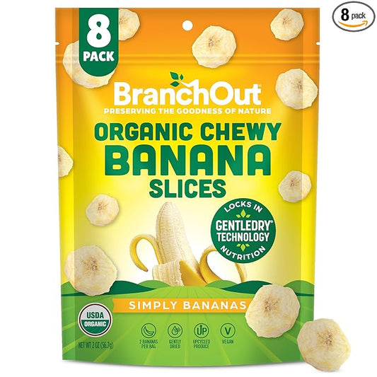 BranchOut Chewy Banana Slices, No Sugar Added, GentleDry Locks in Nutrition, Better than Freeze