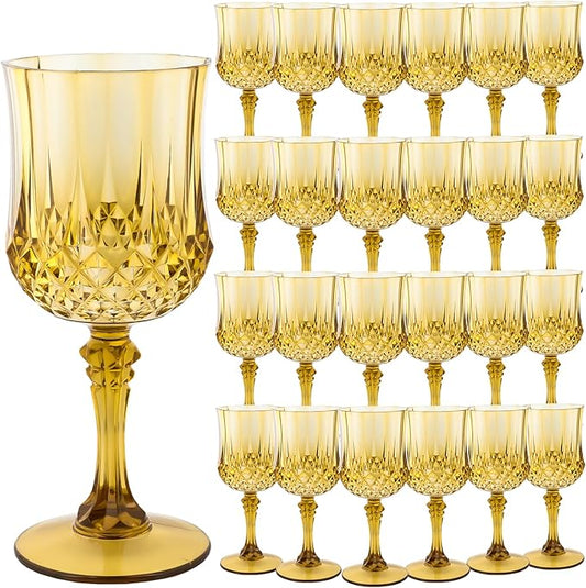 Plastic Wine Glasses，Plastic Goblets Vintage Style Cordial Drinking Glasses for Wedding Reception