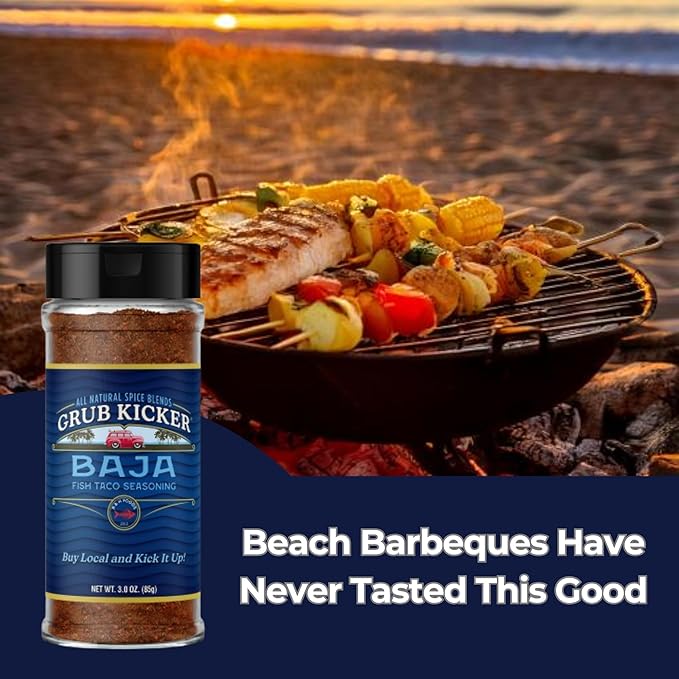Grub Kicker Fish Taco Seasoning Baja Blend - 3 oz Bottle - Taco Seasoning Mix Spice for Seafood