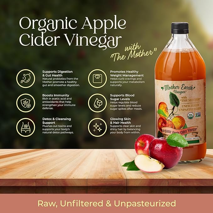 Mother Earth, Organic Apple Cider Vinegar with The Mother, Fresh Pressed Organic Apples, OACV, ACV