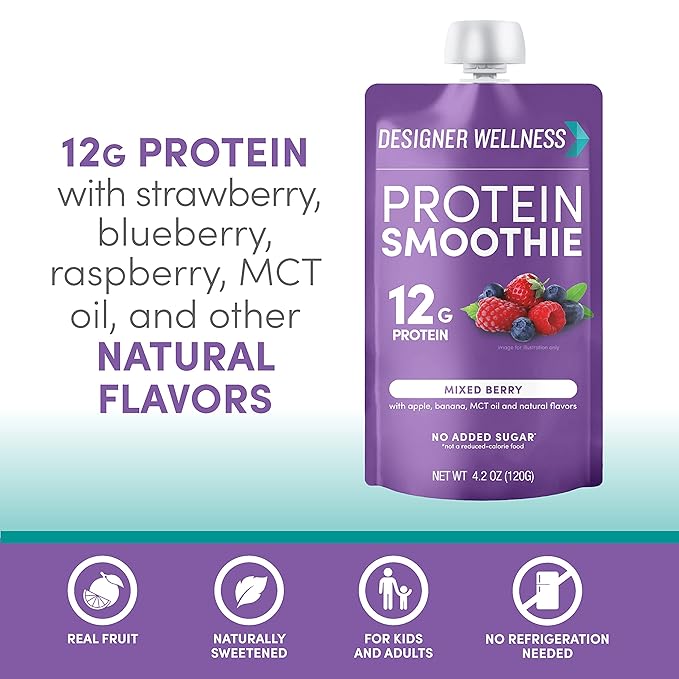 Designer Wellness Protein Smoothie, Real Fruit, 12g Protein, Low Carb, Zero Added Sugar